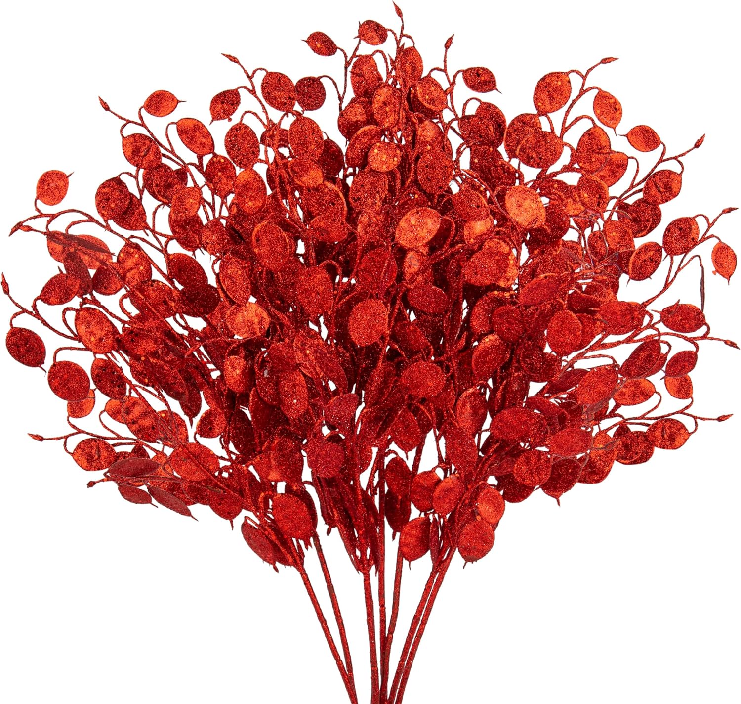 Oairse 8 Pcs Christmas Tree Picks and Sprays Red Glitter