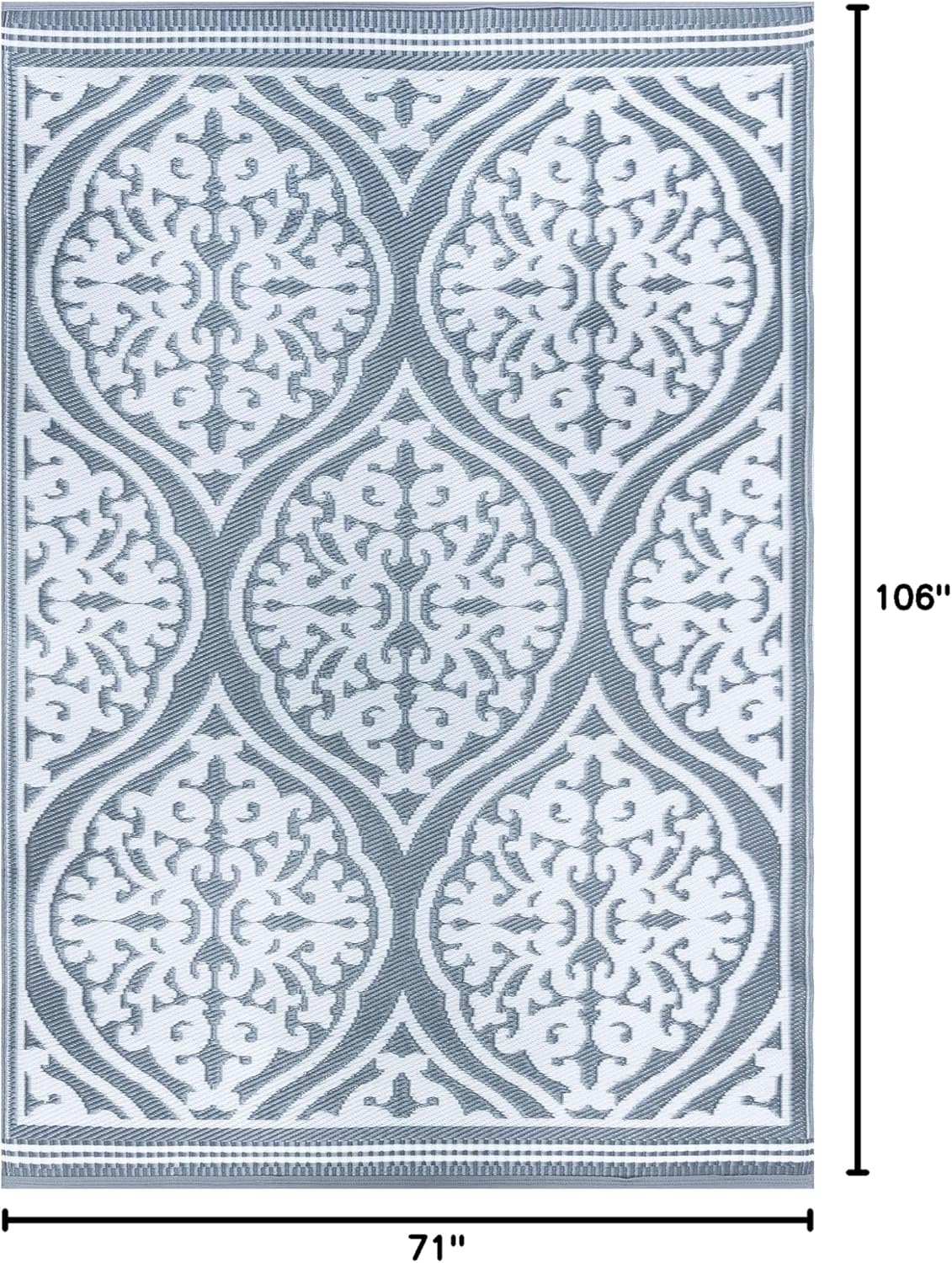 Kingman Gray Reversible Plastic Straw Indoor Outdoor Rug 6x9 for Patios Garden Picnic Camping Mats Waterproof and Washable