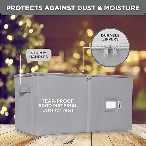 Miniatura 5 de Contenedor de almacenamiento de adornos de Navidad con divisores, caja almacena adornos de hasta 54 a 4 pulgadas, con cremallera, conveniente,