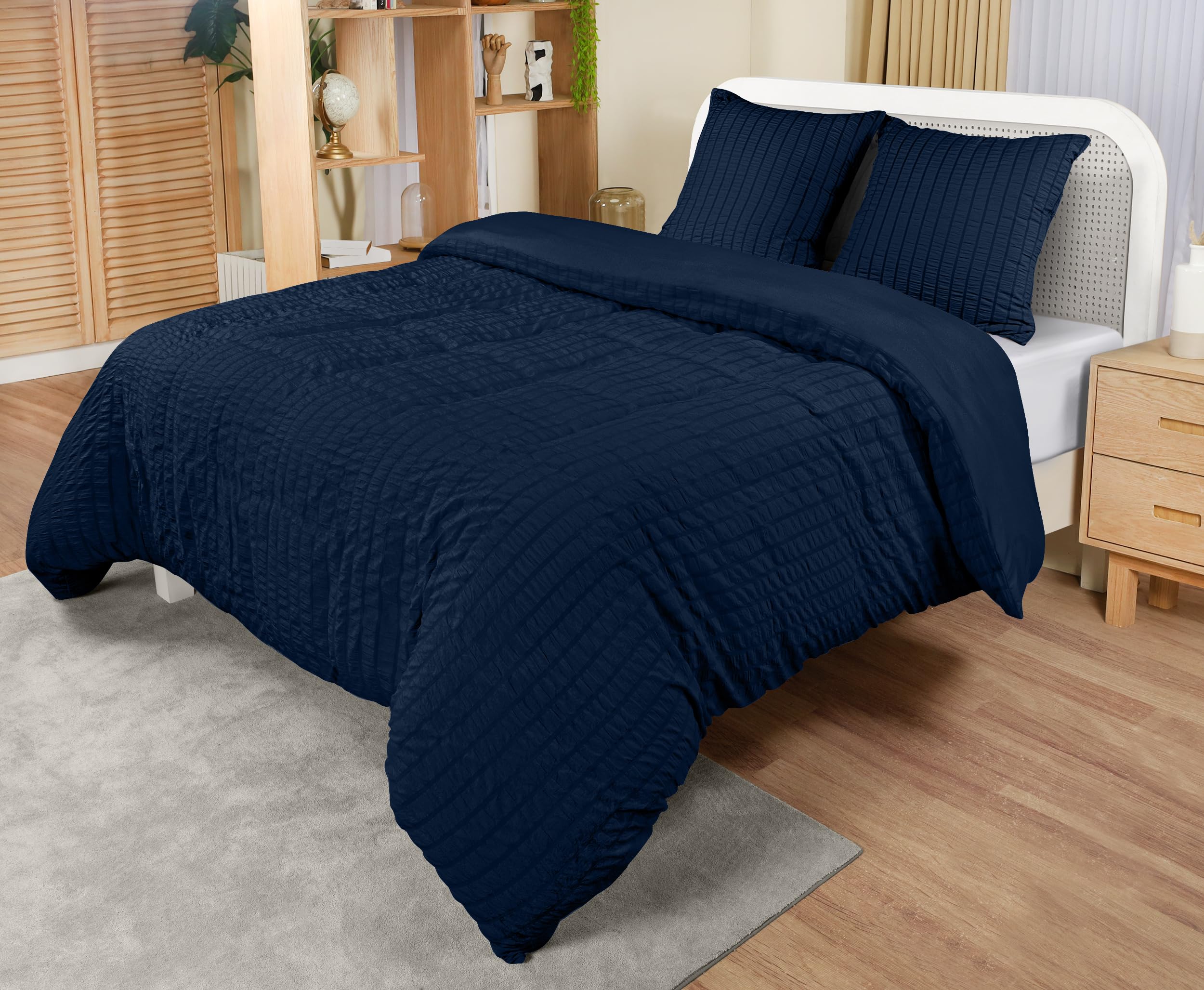 Utopia Bedding Set Copripiumino Seersucker - Include 1 Copripiumino Matrimoniale 240x220 cm con chiusura a cerniera, 2 Federe 65x65 cm con chiusura a busta; il piumino è venduto separatamente.