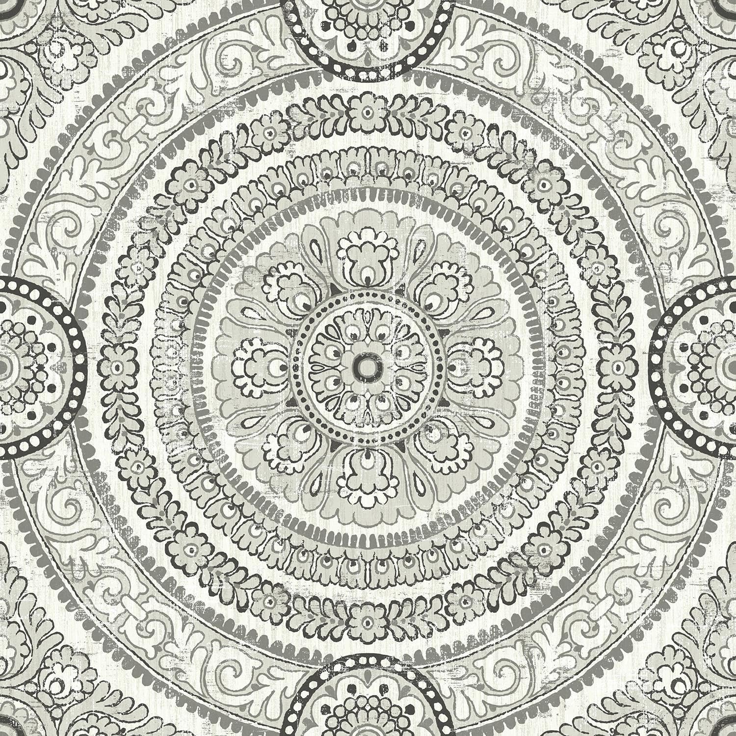 Yöl Black Caspia Damask Circle Floral Wallpaper - Classic Traditional Acrylic Coated - Stylish Feature Wall