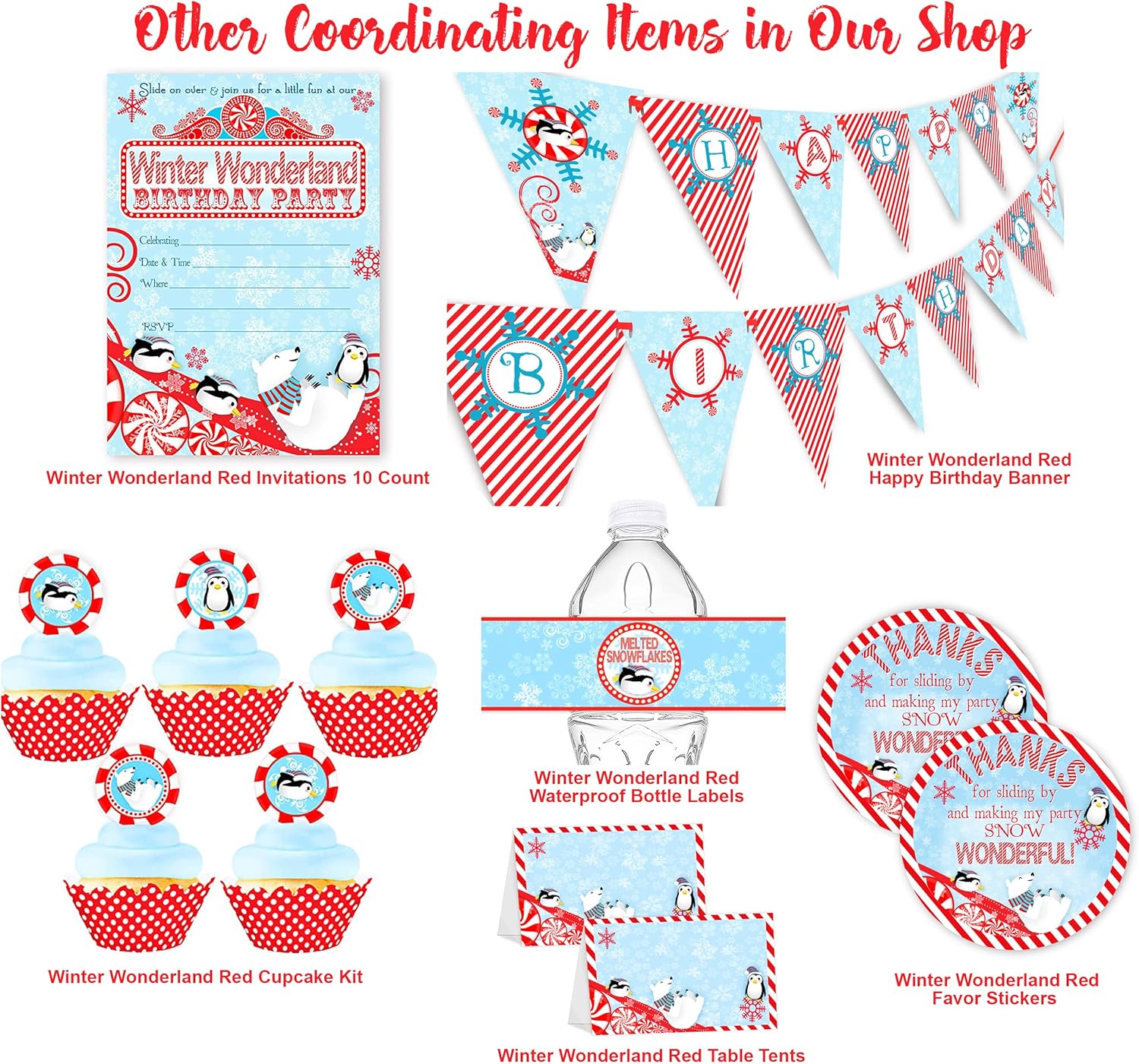 2 Polar Bear + 4 Penguin Standees Winter Wonderland Cutout Party Decoration