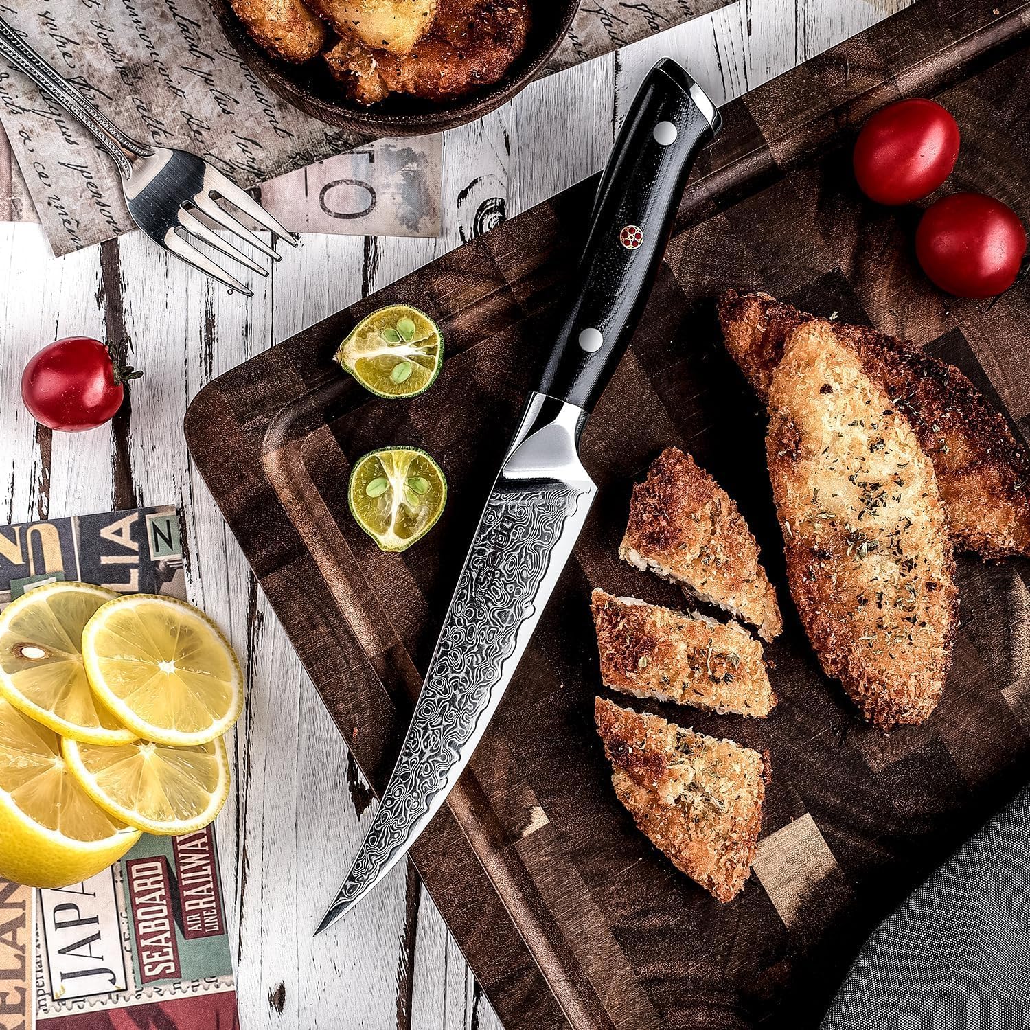 Shujin 4-Piece 5-Inch Steak Knife Set – Damascus Steel with Ergonomic G10 Handles