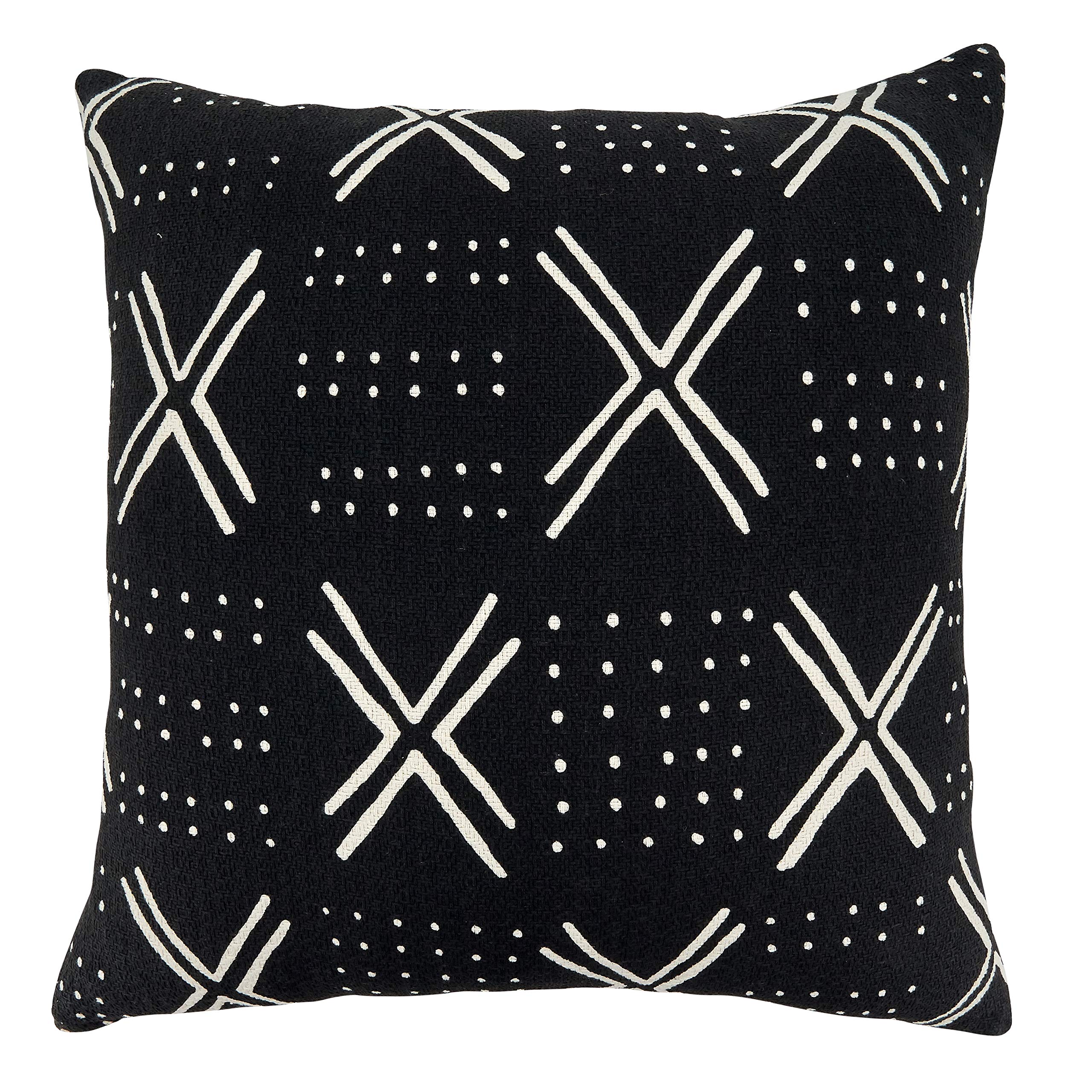 SARO LIFESTYLE Noir Et Blanc Collection Dark Mudcloth Throw Pillow with Poly Filling 22 Black