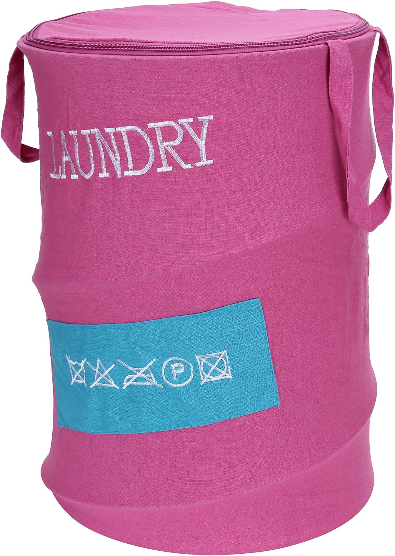 Foldable Round Laundry Hamper Basket with Handles and Drawstring -Fabric Closet Storage Bag - Pink -Organization with Unique Style - Keep your Laundry Room, Closet, and Home Organized