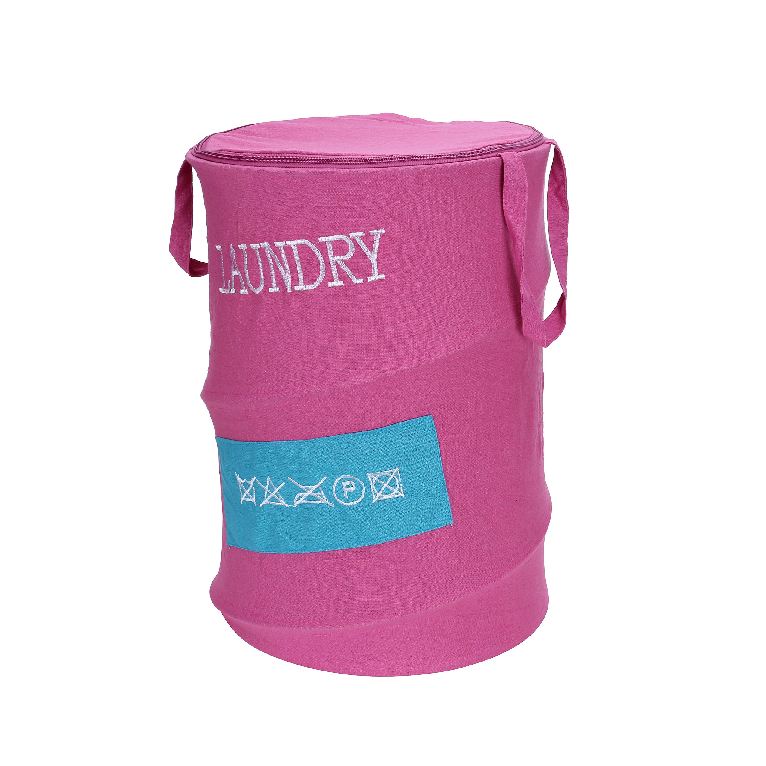 Foldable Round Laundry Hamper Basket with Handles and Drawstring -Fabric Closet Storage Bag - Pink -Organization with Unique Style - Keep your Laundry Room, Closet, and Home Organized