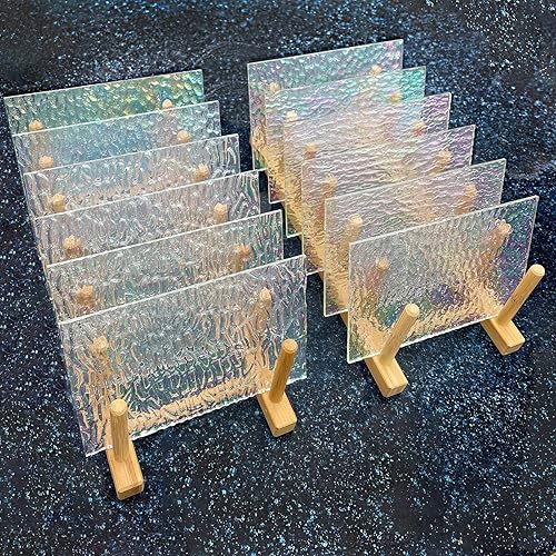 Miniatura 6 de LITMIND Paquete variado de 12 hojas de vidrieras texturizadas transparentes iridiscentes, 4 x 6 pulgadas, piezas de mosaico para manualidades y