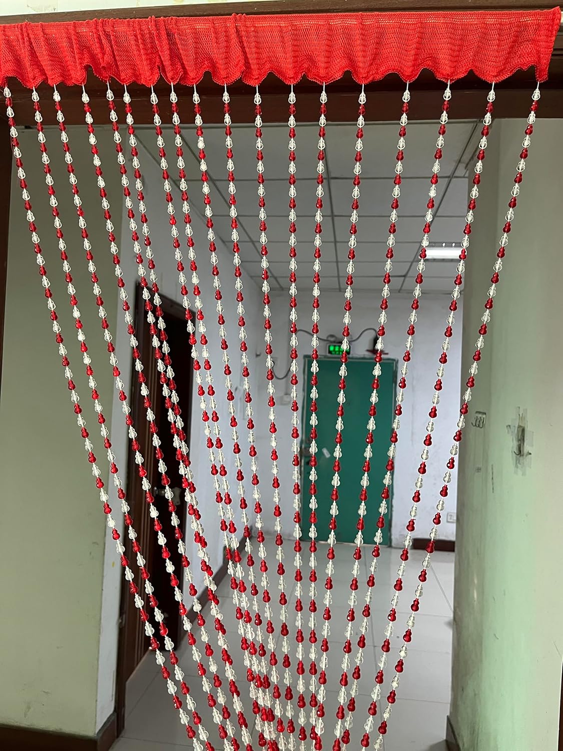 ZiDeTang 18 Rows Acrylic Calabash Door Beaded Curtain Home Décor String Doorway Room Divider Tassel Window Blind Screen Panel for Wedding café Office (39.3" x 76.7",Red)