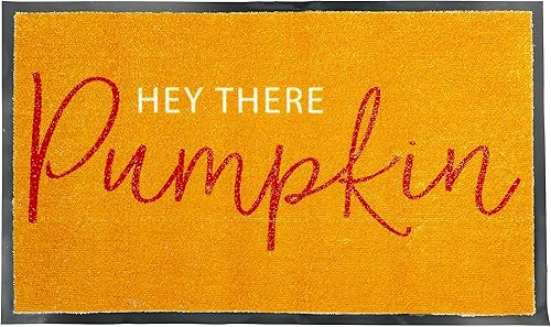 Pearhead Hey There - Tapete de bienvenida de calabaza, tapete de goma antideslizante, tapete para puerta de entrada al aire libre e interior,