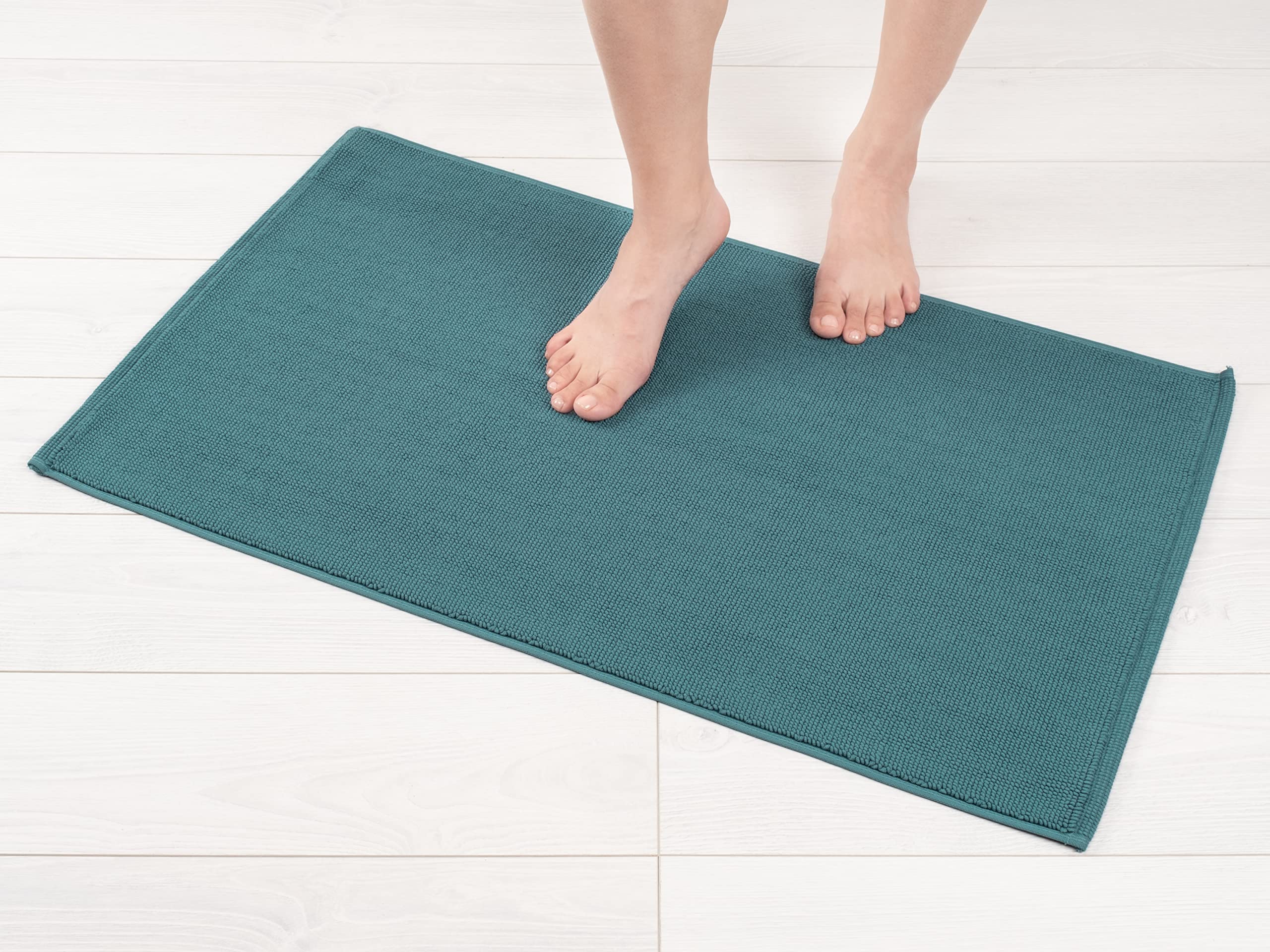 American Soft Linen Bath Rug, 20 in 34 in 100% Cotton Bath Mats Rugs for Bathroom, Slip Reducer Washable Shaggy Form Area Rugs, Colonial Blue Bath Rug — image 1