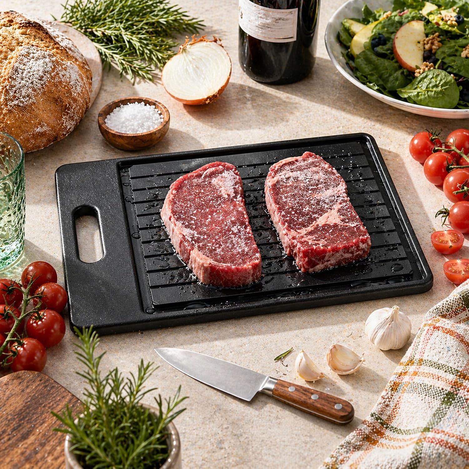 Defrosting Tray for Frozen Meat, 14"x10" Large Advanced Conductive Aluminum