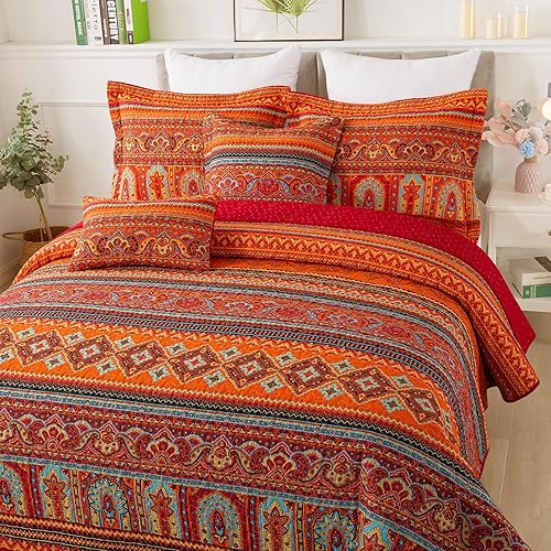 Miniatura 3 de TWINRUN Juego de ropa de cama tamaño Queen - Juego de ropa de cama de algodón bohemio, fundas de cama queen, juegos de edredón de granja para todas