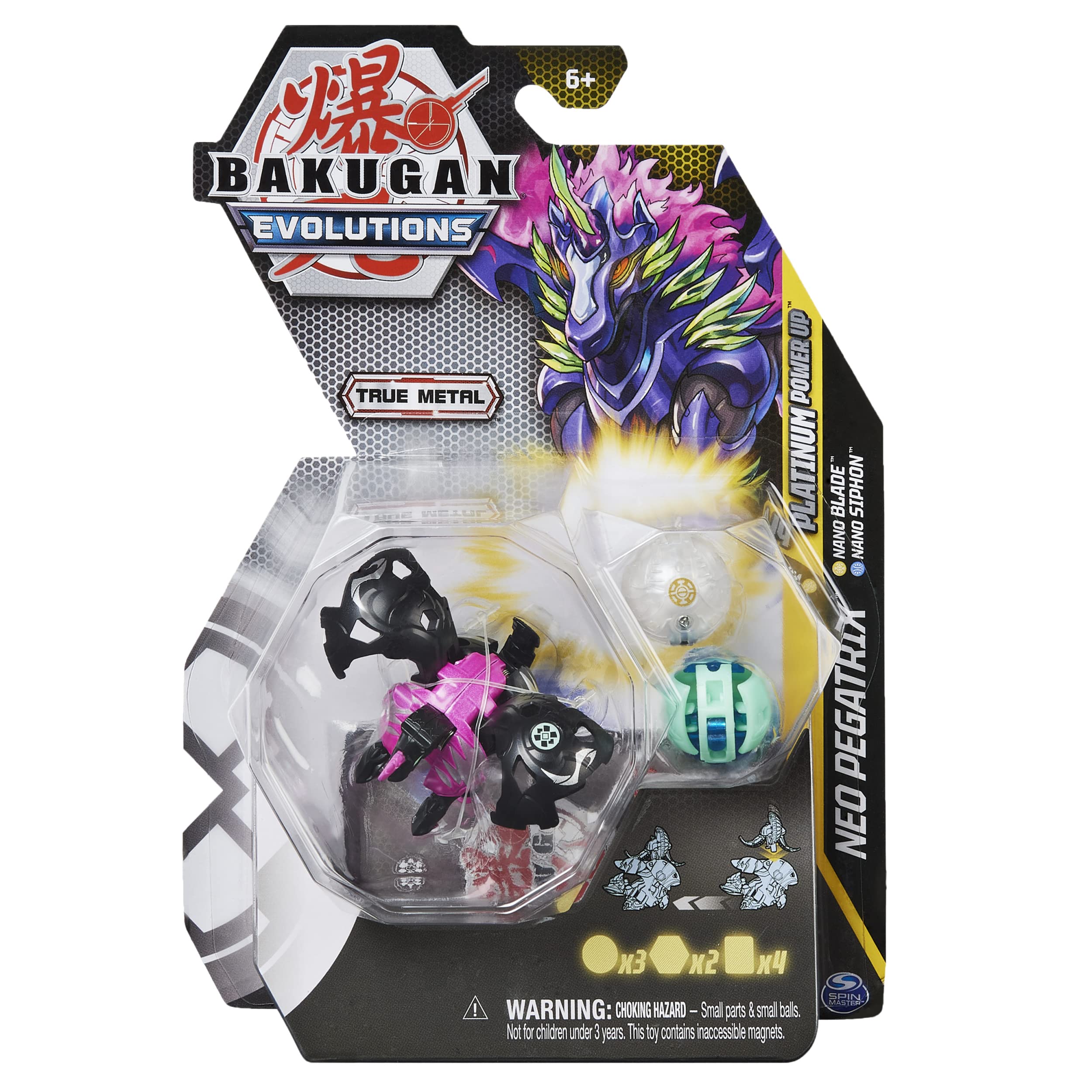 Bakugan Evolutions 2022 Platinum Power-Up Platinum Neo Pegatrix with Nano Blade and Siphon