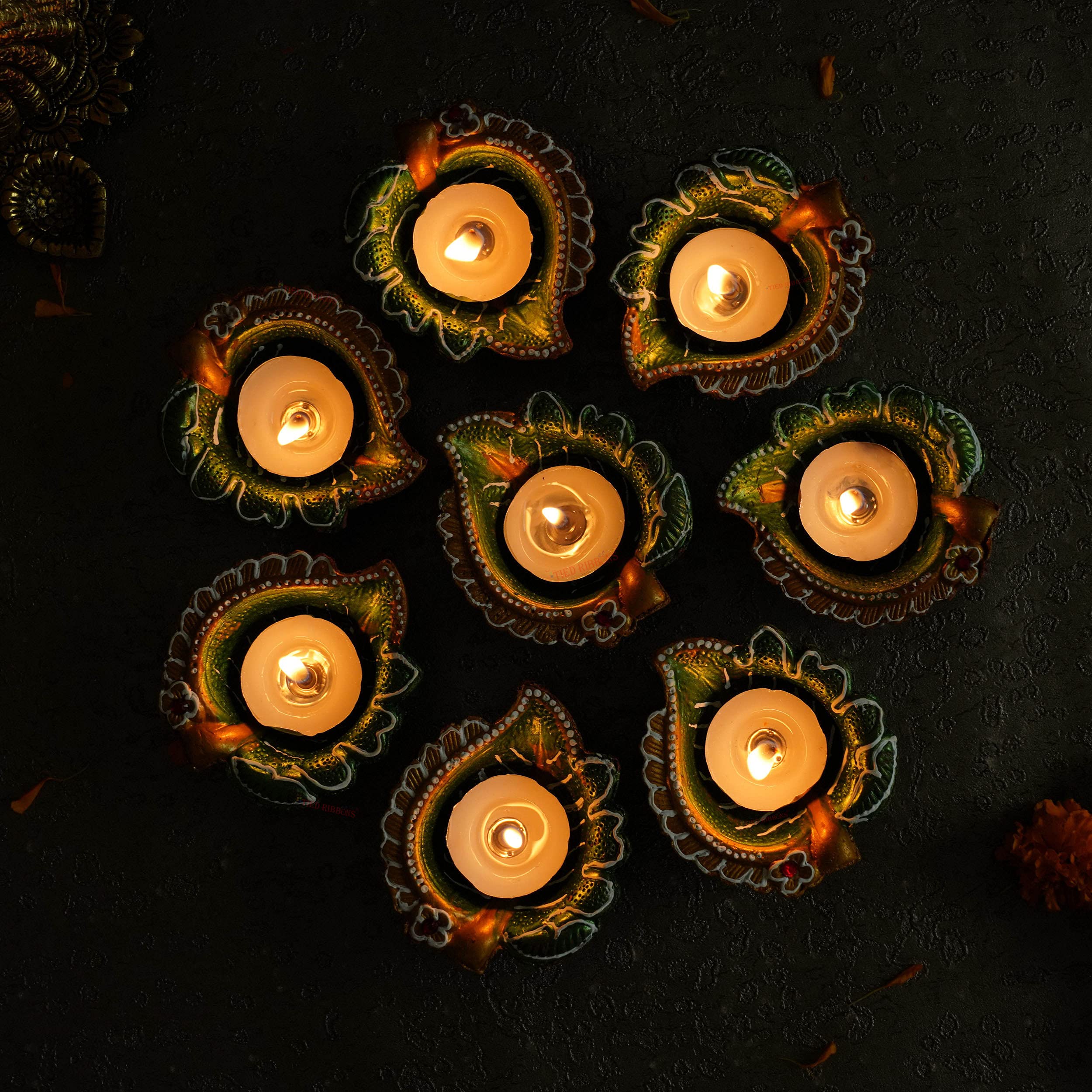 Buy TIED RIBBONS Decorative Diya Set for Diwali Home Décor Handmade Terracotta Clay Diya Oil
