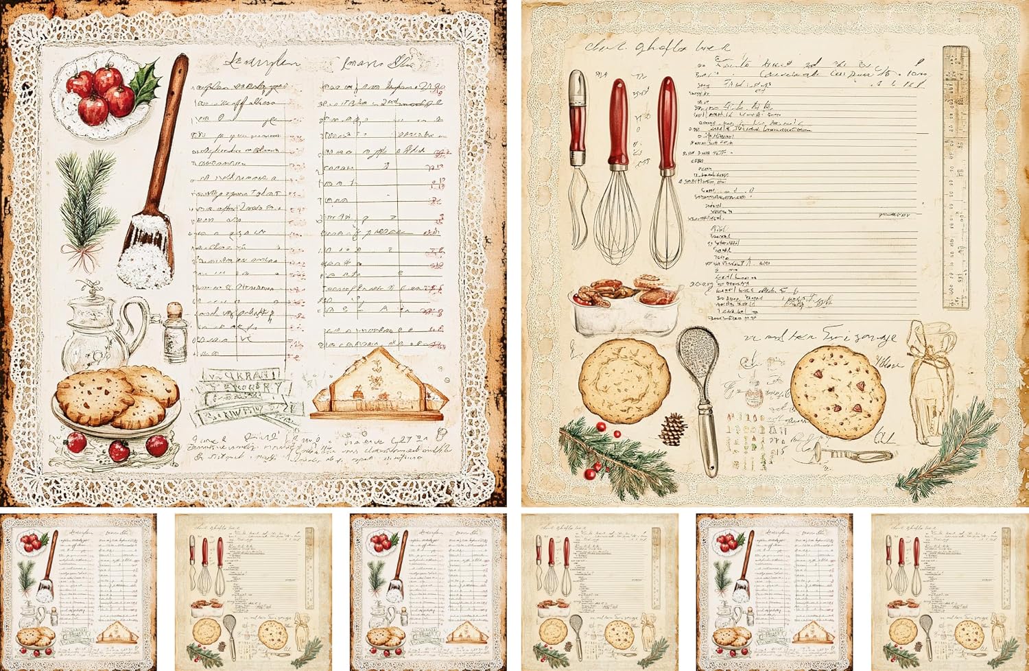 Recipe Cards Rice Paper for Decoupage, 8 x 11.5 inch (A4) - 4 Pages | 32 Pieces | 8 Unique Designs | Versatile Kitchen Designs for Art Projects & Crafting by CRAFT KREATIVELY
