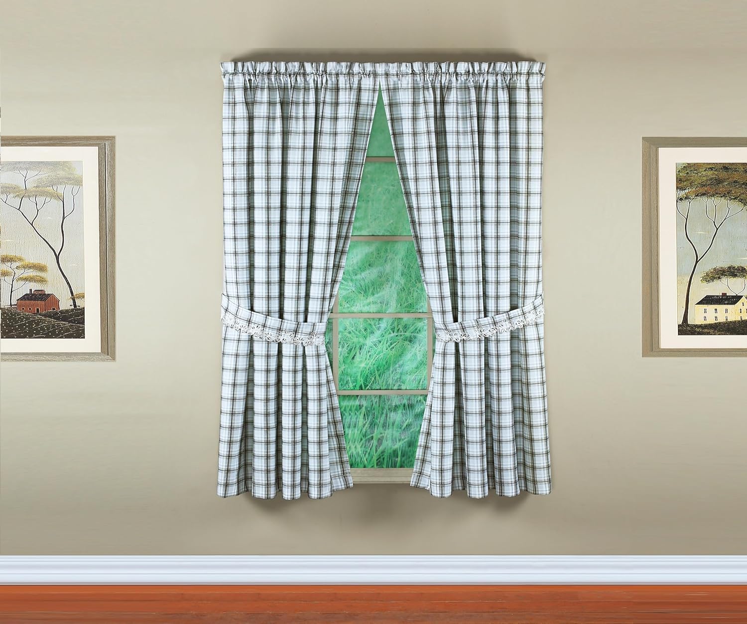 Today's Curtain, Dover Plaid Cutwork Embroidery Panel Pair 84", Black, 4-Piece-Set, 80" W x 84" L,