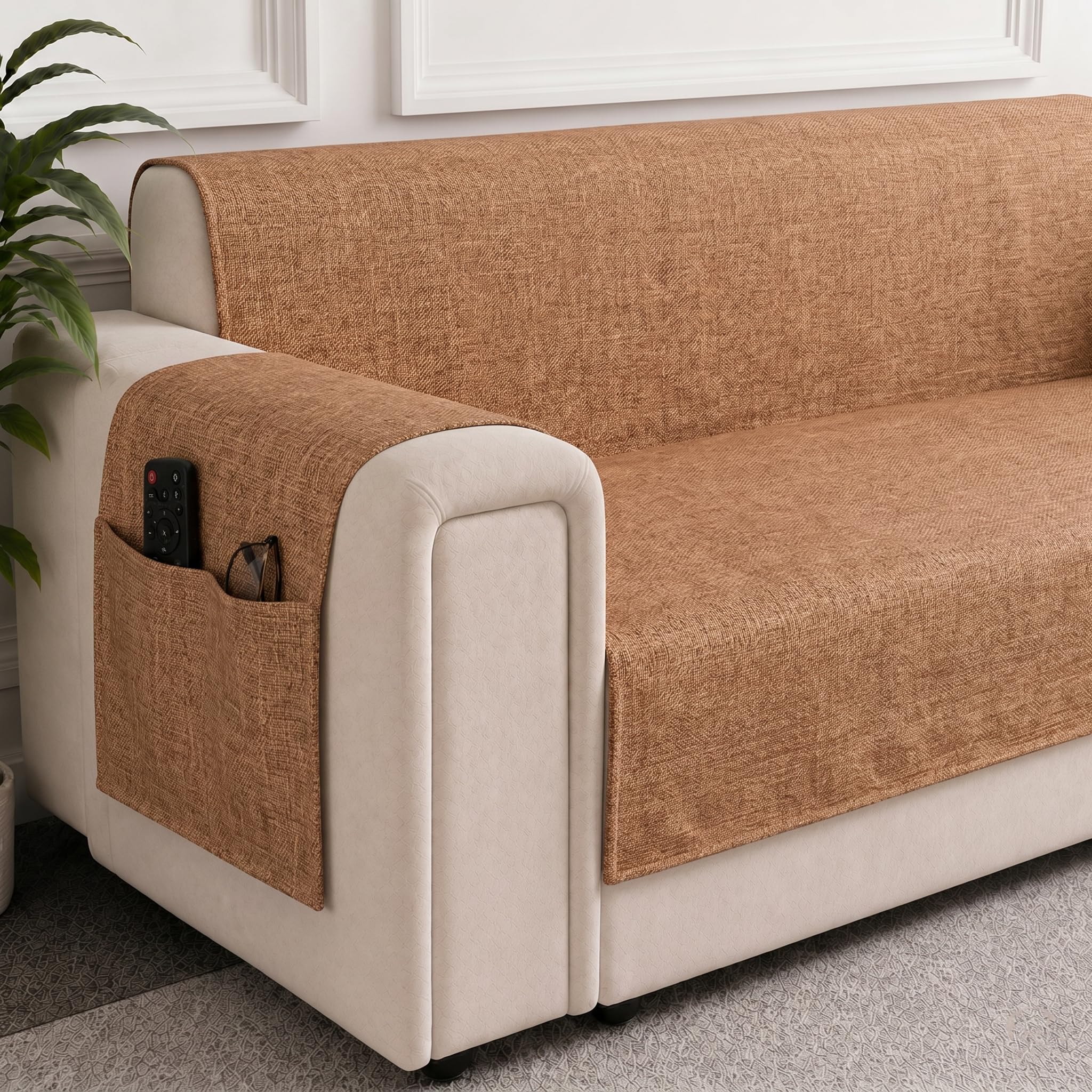 STITCHNEST 'ComfyNest Series' 3 Seater Sofa Cover | Full Coverage with Armrest Pocket | Elegant Jute Fabric, Washable & Durable for Modern Living-image-34