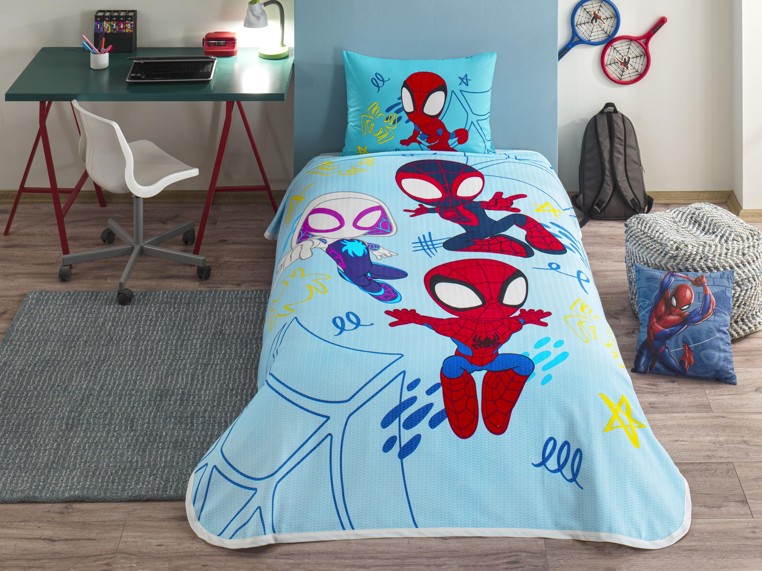TAÇ Spidey Amazing Team Standart Pamuk Nevresim Takımı, Mavi, Tek Kişilik
