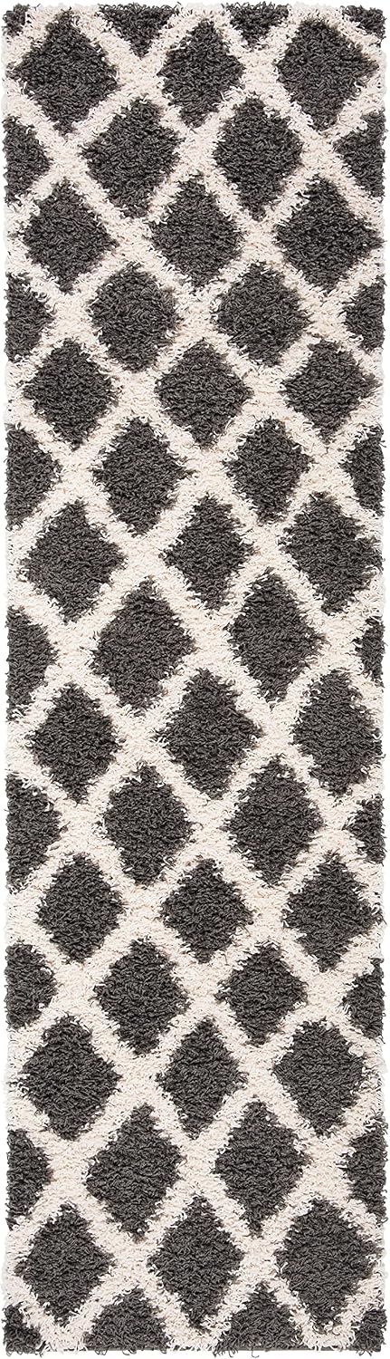 SAFAVIEH Dallas Shag Collection Runner Rug - 2'3" x 8', Dark Grey & Ivory, Trellis Design, Non-Shedding & Easy Care, 1.5-inch Thick Ideal for High Traffic Areas in Living Room, Bedroom (SGDS258A)