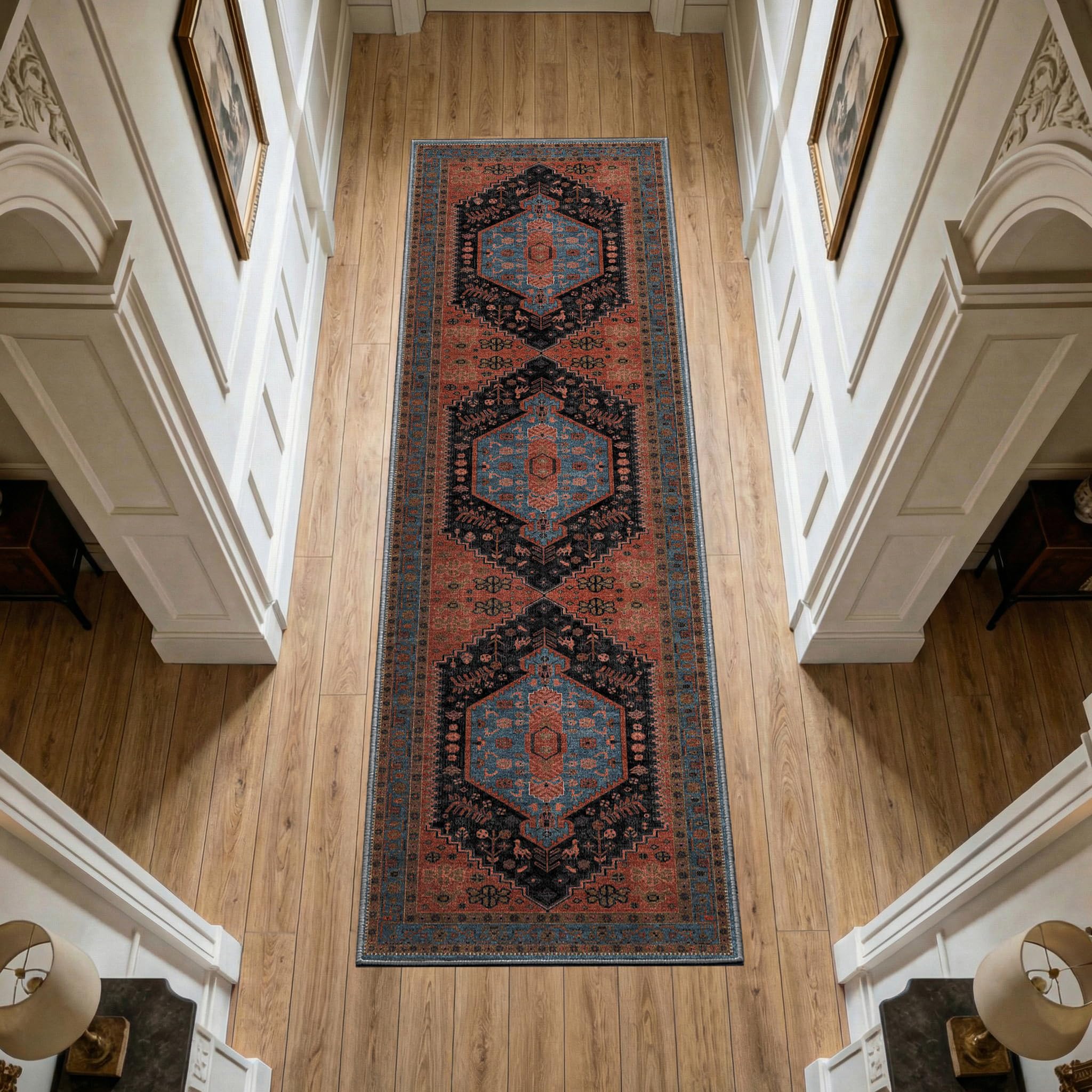 Decoranddecor Traditional Rugs For Hallway, 80x300cm – Non-Slip, Low Pile, Pet Friendly, Entryway, Kitchen, Easy Clean Durable Carpet – Lunora