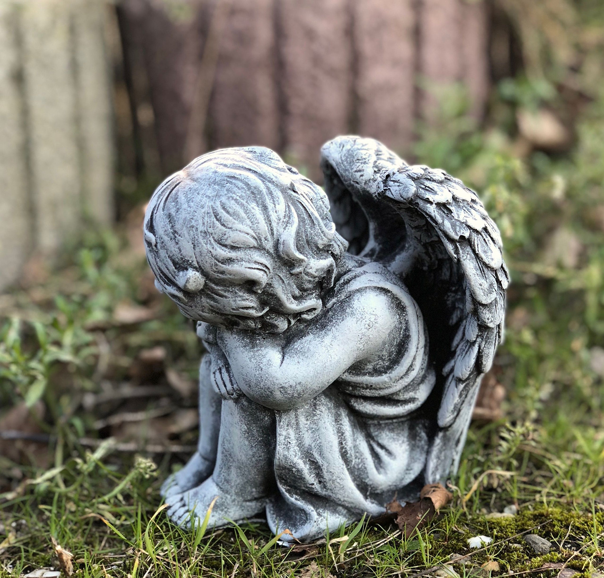 Statua Angelo Sognante HENSITA – Scultura In Pietra Fatto A Mano, Resistente Al Gelo Per Giardino, Made In Germany, Decorazione Multicolore