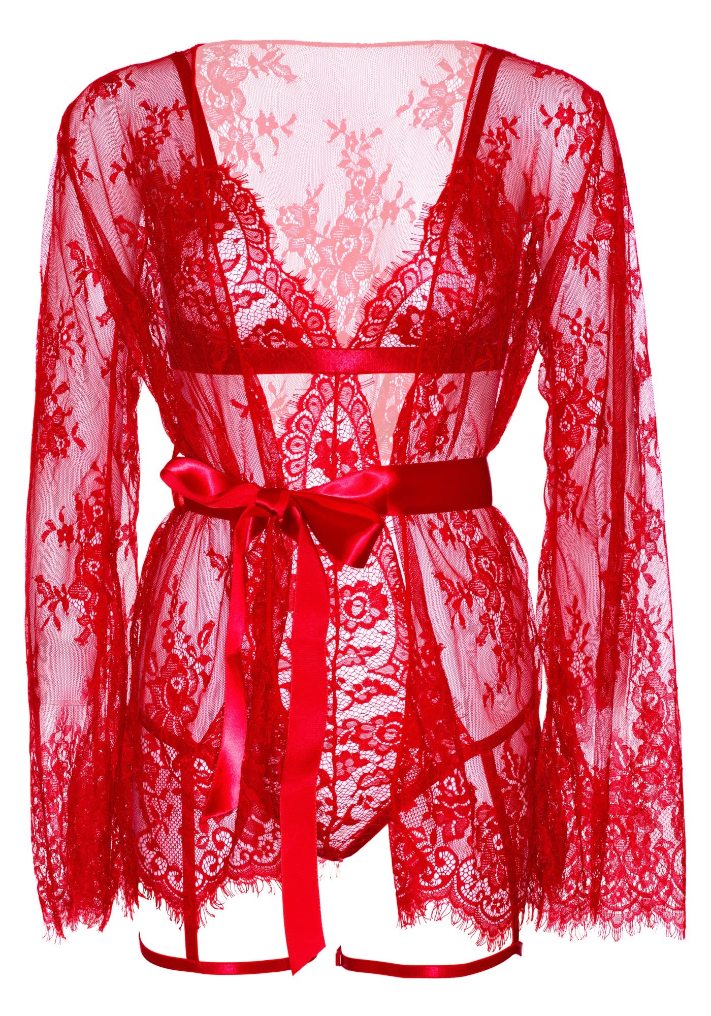 LEG AVENUE 3 Ligueros con Tanga para Mujer, con Tirantes Ajustables, Color Rojo, Talla M