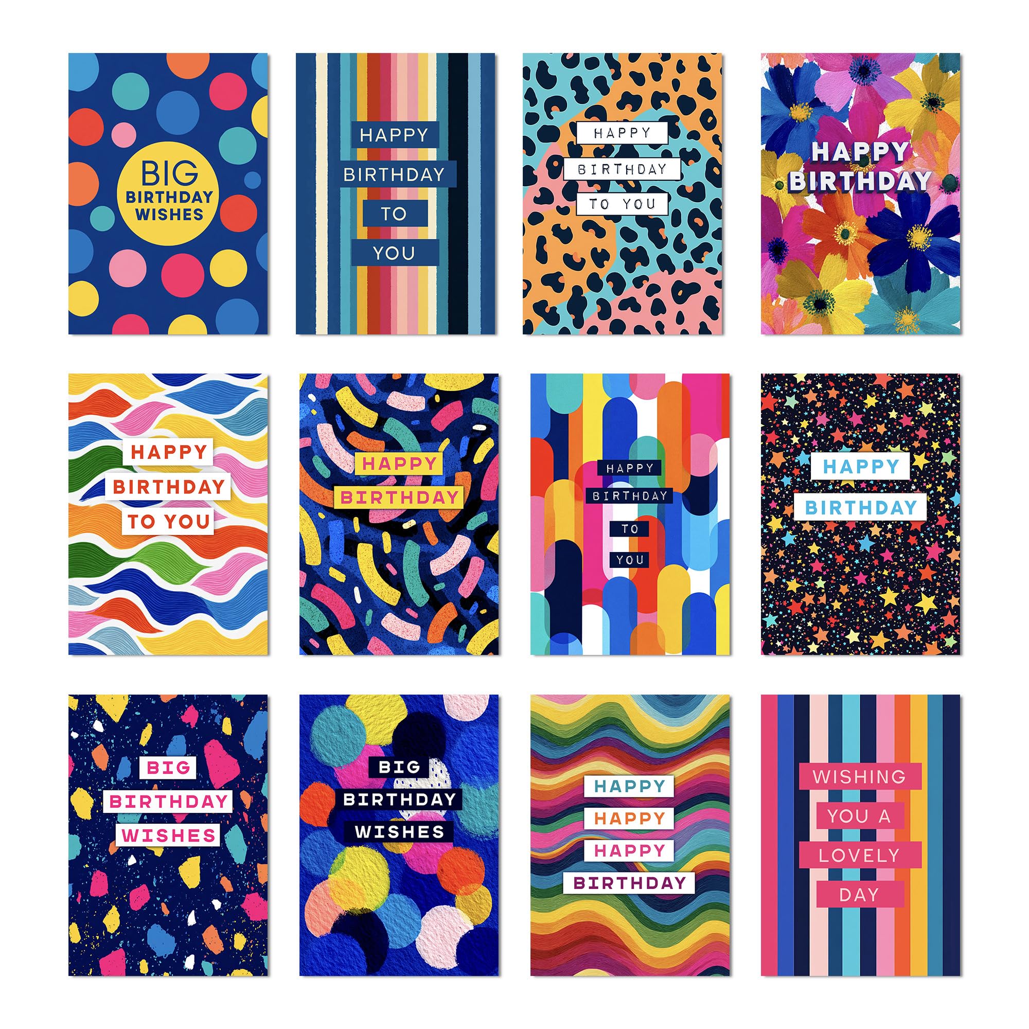 Happy Birthday Cards Fun Variety Pack of 12 For Women Men Friends Teens Her