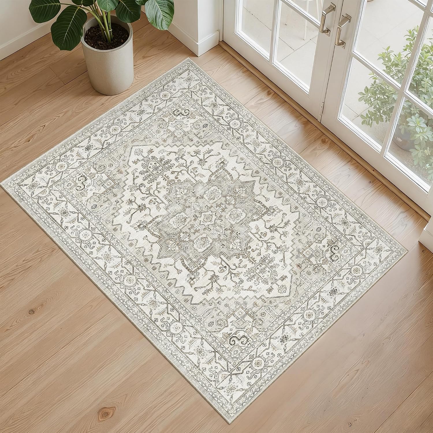 2&times;3 Neutral Washable Entryway Area Rug