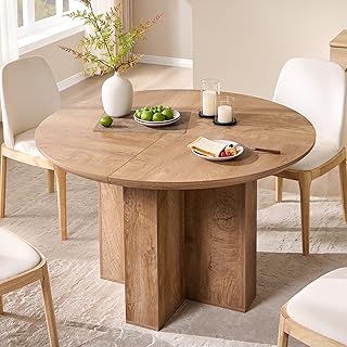 OKD 47" Round Dining Table for 4-6 People, Thick Wood Kitchen Table with Sturdy Cross Base & Curved Edge, Modern Circle Dinner Table for Dining Room, Kitchen, Living Room, Light Tree Knot (Table Only)