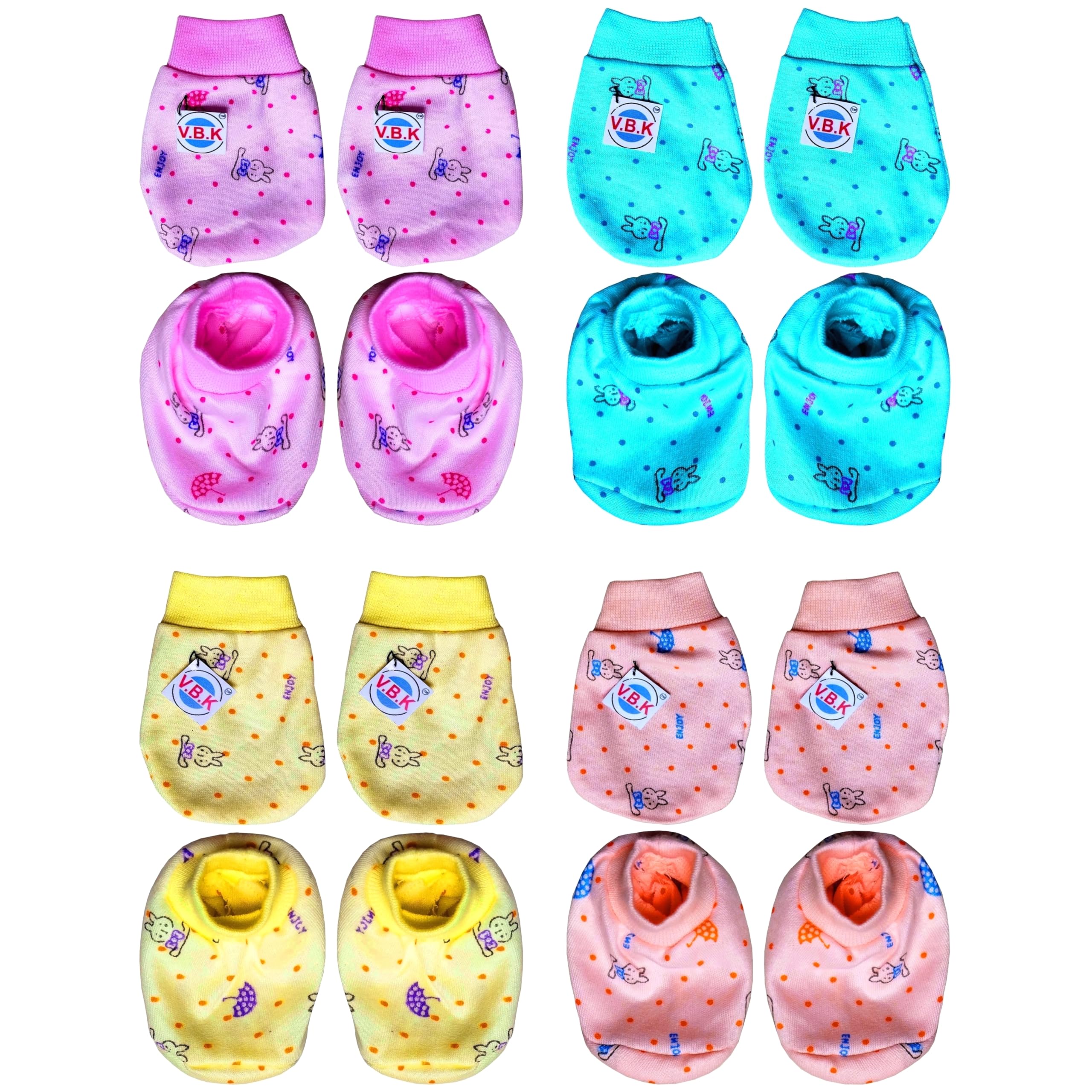 New Born Baby Boys and Baby Girls Mittens and Booties Combo Set With Hand Mittens (Gloves) (4 Pairs) and Leg Booties (Socks) (4 Pair), 0-3 Months, Pure Hosiery Soft Fabric.-image-23