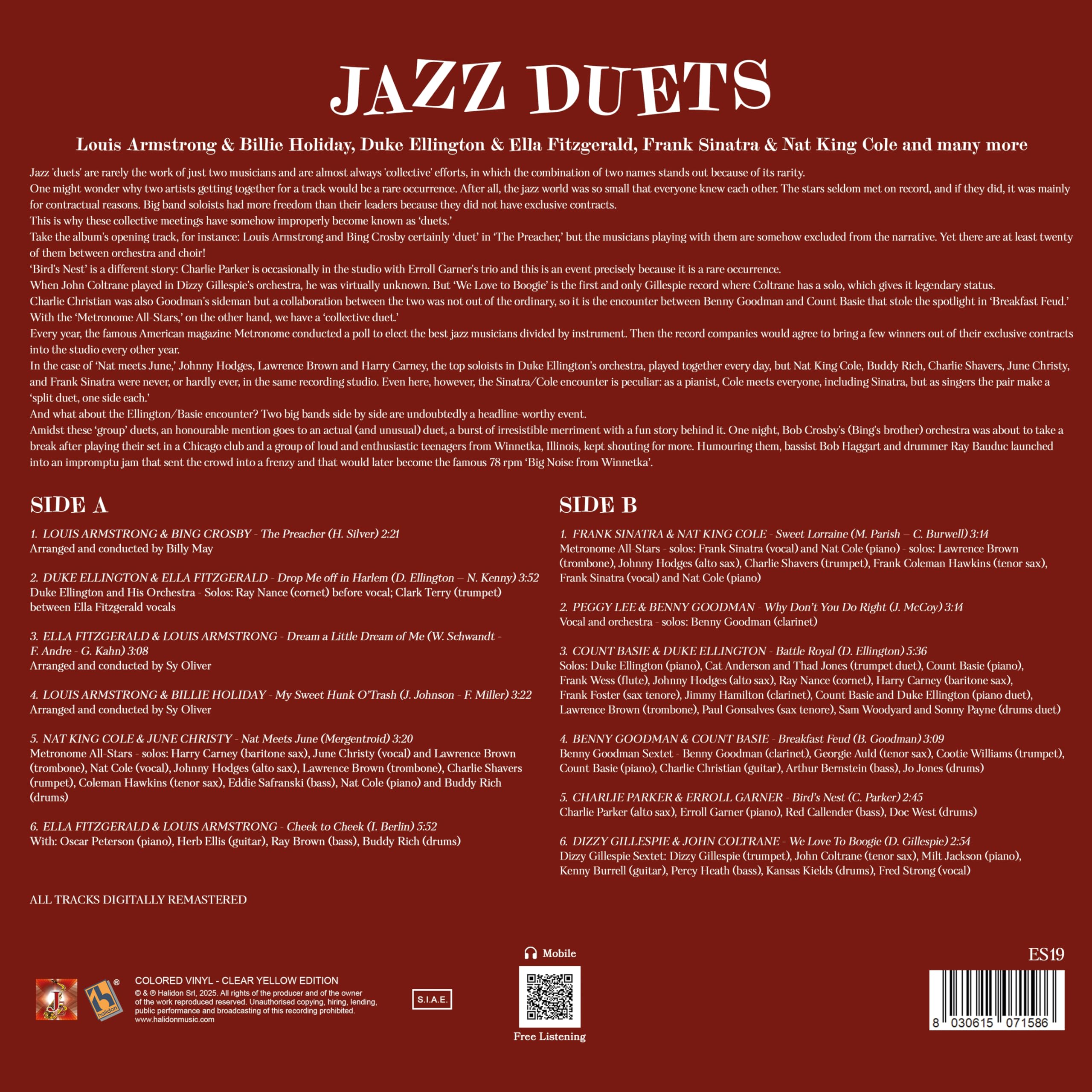 Jazz Duets en de Color, Louis Armstrong, Billie Holiday, Duke Ellington, Ella Fitzgerald, Frank Sinatra, Nat King Cole y Más