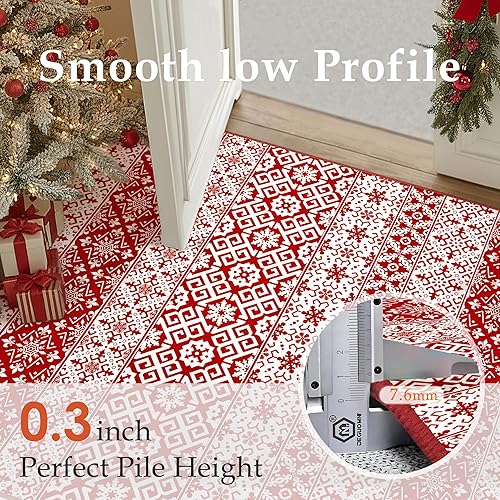 Miniatura 7 de Alfombra de área de Navidad 5 x 7 pies, copos de nieve rojos, alfombra decorativa festiva para sala de estar, dormitorio, alfombra antideslizante