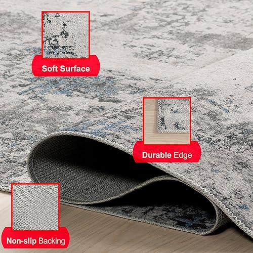 Miniatura 4 de nuLOOM Dali - Alfombra de área de diseño abstracto moderno, lavable a máquina, 2 pies 6 pulgadas x 10 pies, color gris