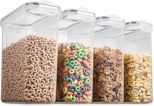 Miniatura 4 de Pack de 4 envases herméticos para cereales y comida seca, sin BPA, contenedor de plástico para la cocina o despensa, para harina, azúcar, arroz,