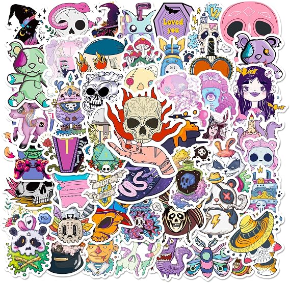 Gothic Stickers 200 Pcs Cool Skull Stickers for Teens Adults Waterproof Vinyl Horror Sticker for Kindle Laptop Water Bottle Car Phone Skateboard Luggage (4 Pack)