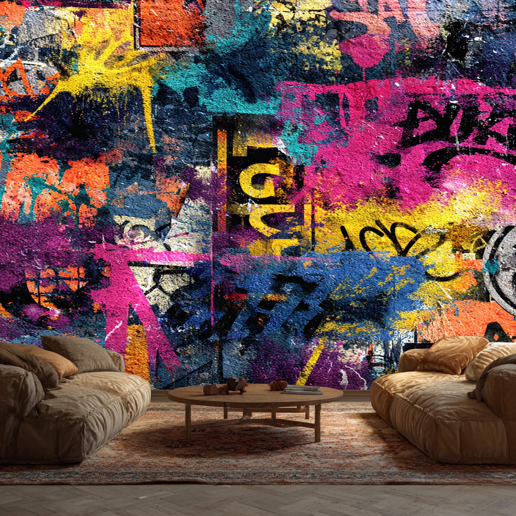 Hippie Graffiti Wallpaper - Colourful Hip Hop Street Culture Wall Mural - Wall Murals for Living Room Bedroom - Photo Wallpaper & Home Decor Art - 130 x 80 cm A-6963