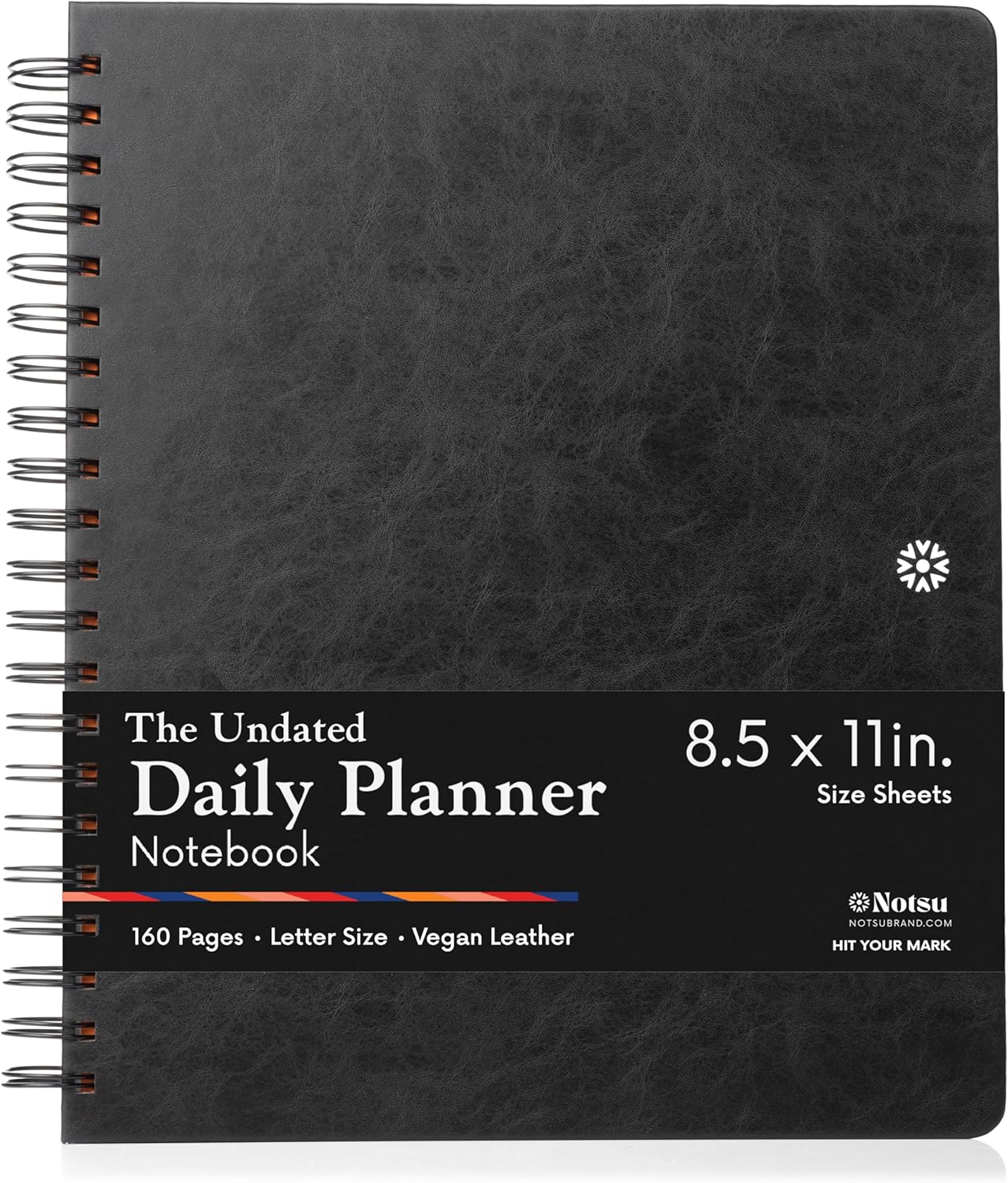 Notsu Undated Daily Planner Notebook | Minimalist Productivity Planner with To Do List, Agenda, Dot Grid, Lined, Notes sections. 160 Pages, Thick Paper 120 gsm, 8.5 x 11 inches, Premium Black Vegan