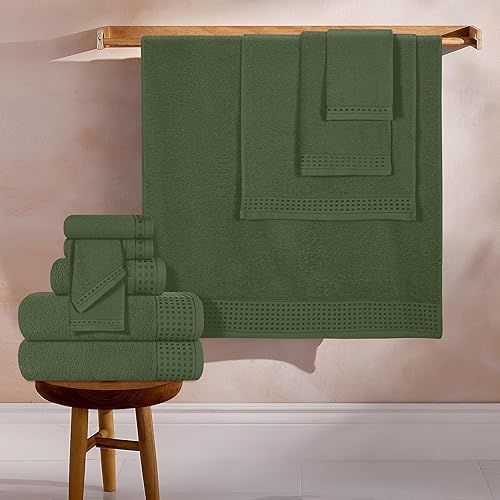 Vista 339 de GLAMBURG Juego de 6 toallas de 100% algodón ultra suave, contiene 2 toallas de baño de 28 x 55 pulgadas, 2 toallas de mano de 16 x 24 pulgadas y 2