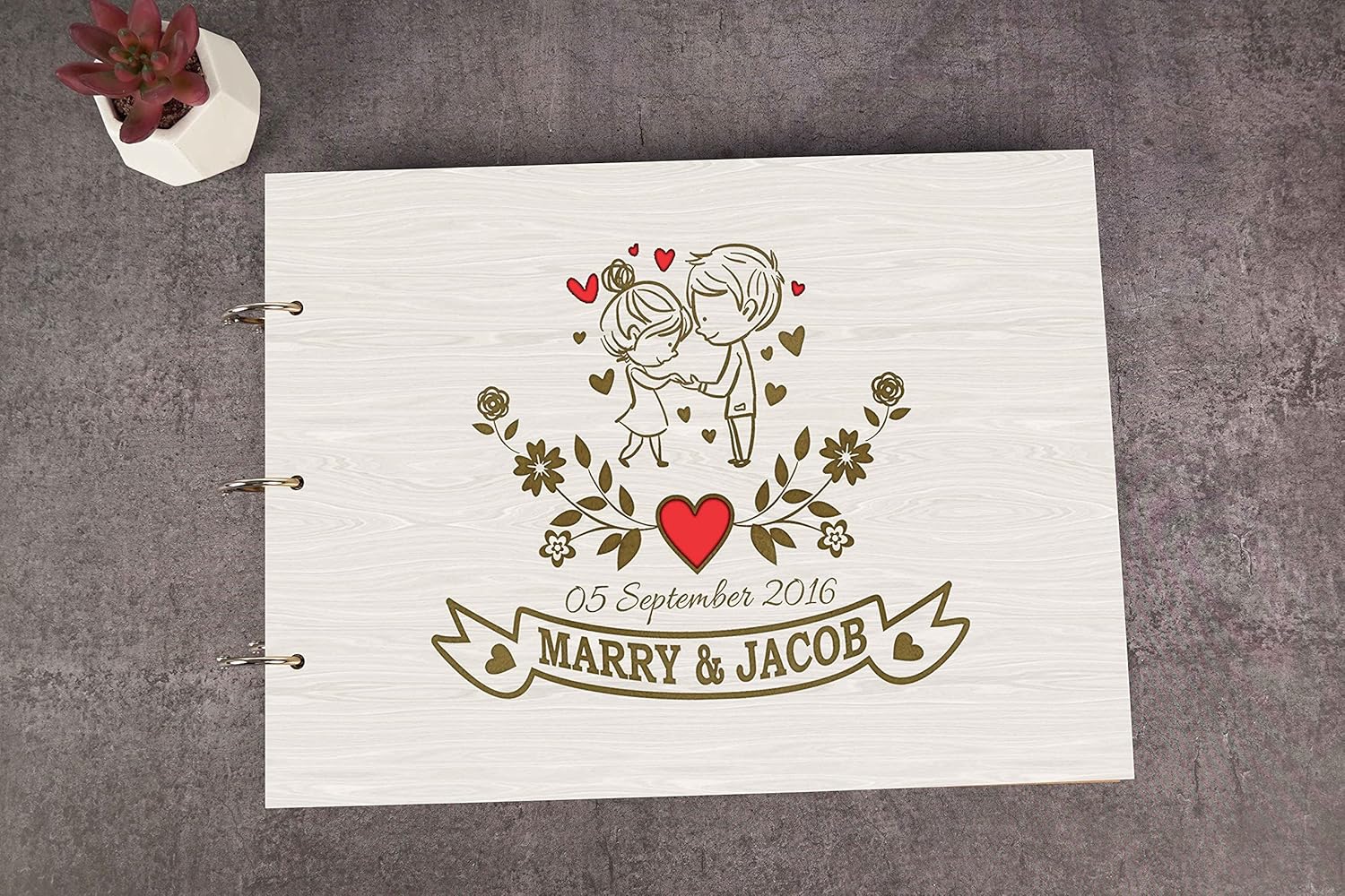 Darling Souvenir Personalized Engraved Laser Cut Wedding Guest Book Wooden Cover Sign-in Book Registry Guestbook Scrapbook-D3