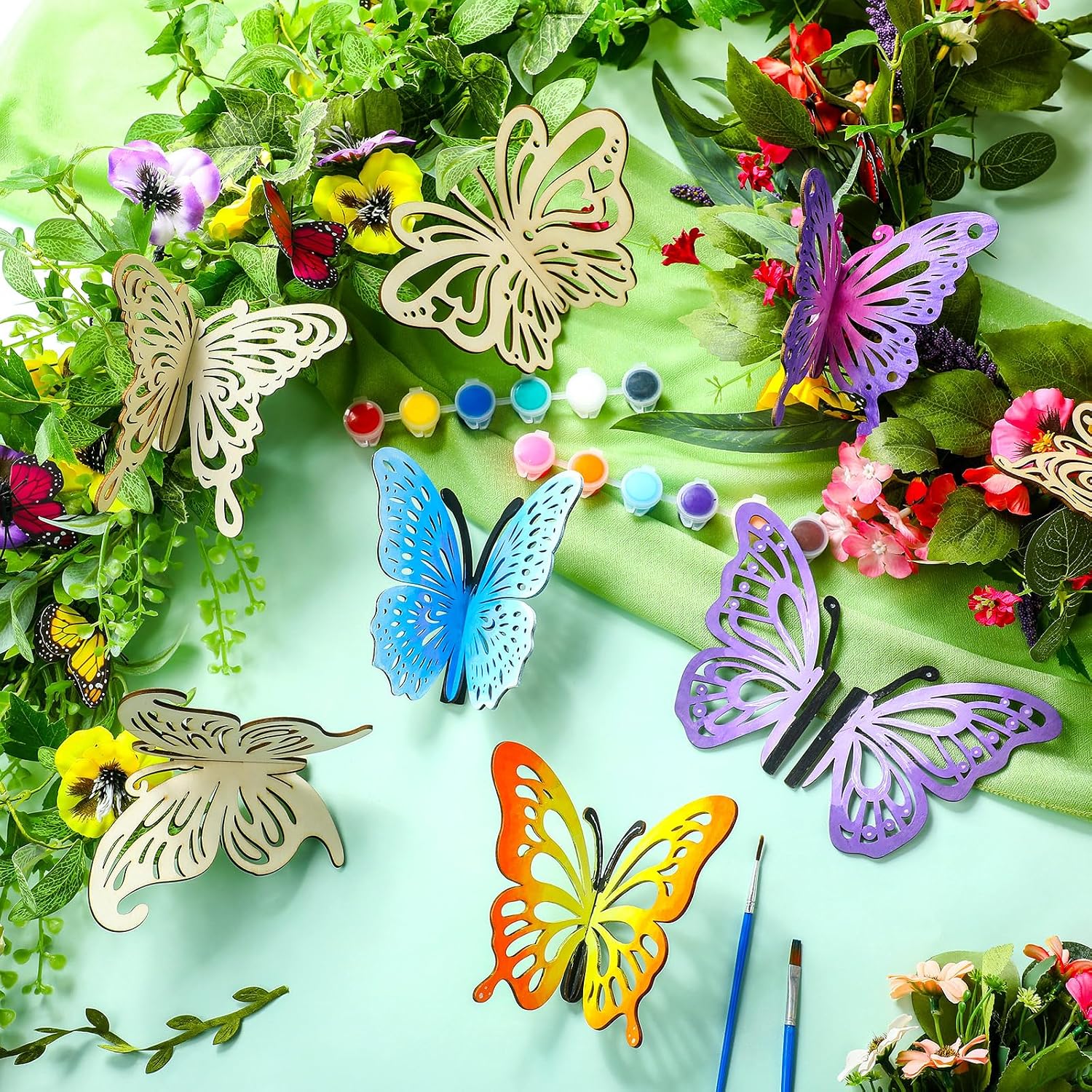 Yousoontic 20 Pcs 3D Wooden Butterflies Crafts 4.72 Inch Wood Butterfly DIY Crafts Unfinished Wooden Butterfly Cutouts Ornaments for Painting Summer Tiered Tray Tabletop Decor