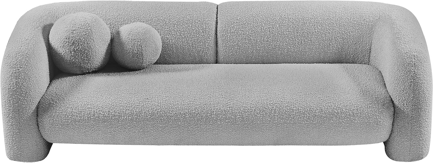 Meridian Furniture 139Grey-S Emory Collection Art Deco Boucle Fabric Upholstered Sofa with Rich Grey Boucle Fabric, Ball Pillows Included, 89" W x 34" D x 27" H, Grey