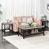 Vista 6 de Coffee Table Set of 3, Industrial Coffee Table with 2 Square End Side Tables, Modern Living Room Table Set, with Metal Frame, for Apartment Home