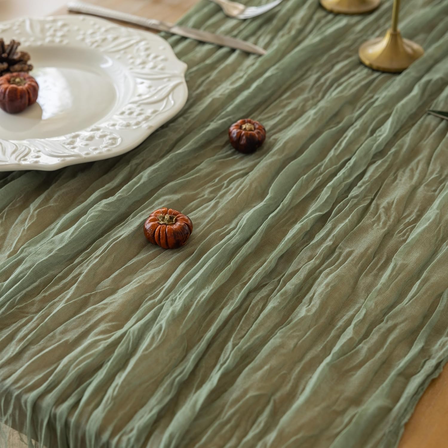 Keketoarrange 6pcs Sage Green Table Runner Sheer Table Runner French Country Rustic Gauze Bali Yarn Cheesecloth 120 Inch 10 FT Cheese Cloth for Wedding Baby Bridal Shower Party Home Decorations