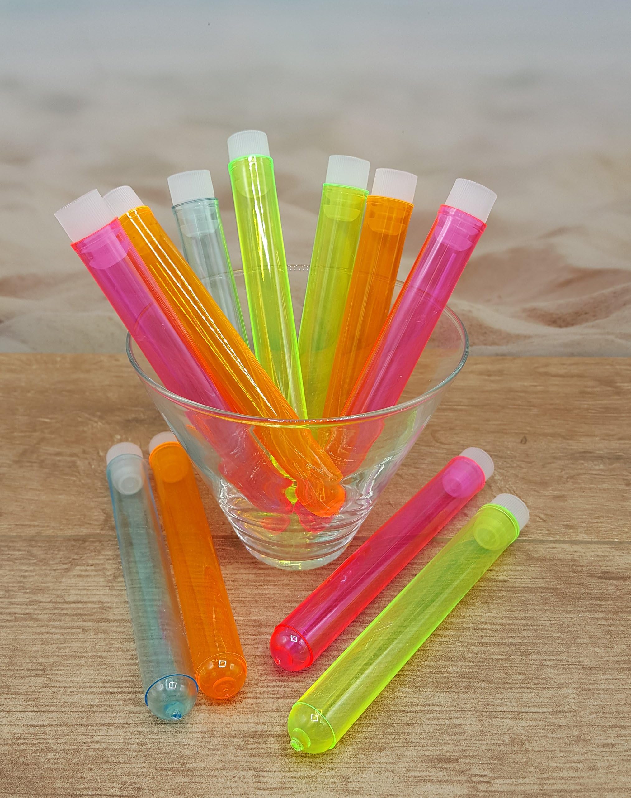 Test Tube Shots, Pack of 25 ASSORTED Color Plastic Test Tubes and Caps