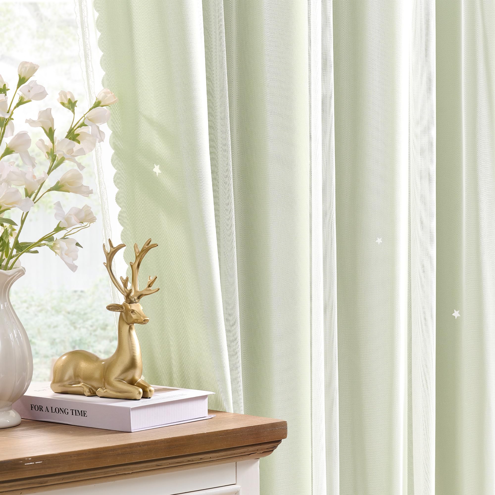 XiDi Star Blackout Sage Green Curtains 63 inch Length 2 Panels Set Chic Thermal Insulated Grommet Room Darkening Window Drapes for Nursery Kids Girls Bedroom Living Room W52 x L63 Light Green