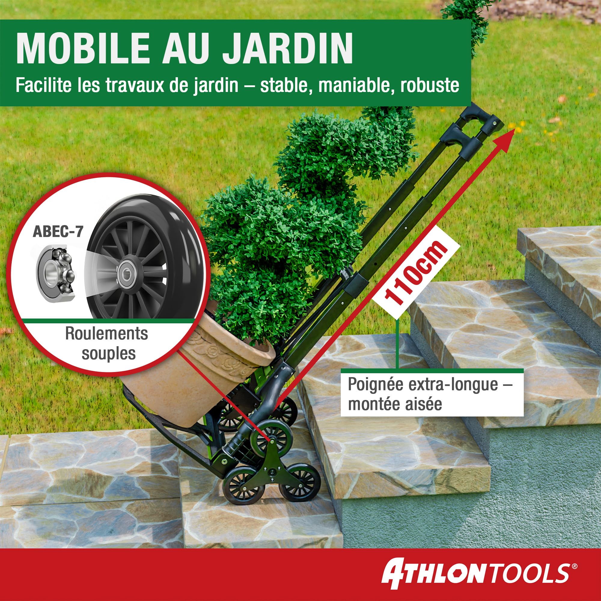 ATHLON TOOLS Diable Pliable en Aluminium avec Patins antidérapants TÜV GS-certifié- Roues avec Surface de roulement Douce - avec 2 Cordes d'expansion - modèle 2025