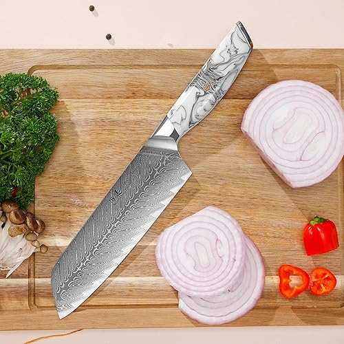 Miniatura 9 de SHANGDAO Juego de cuchillos de cocina de Damasco con bloque magnético para cuchillos, 5 cuchillos de cocina afilados hechos de acero japonés de