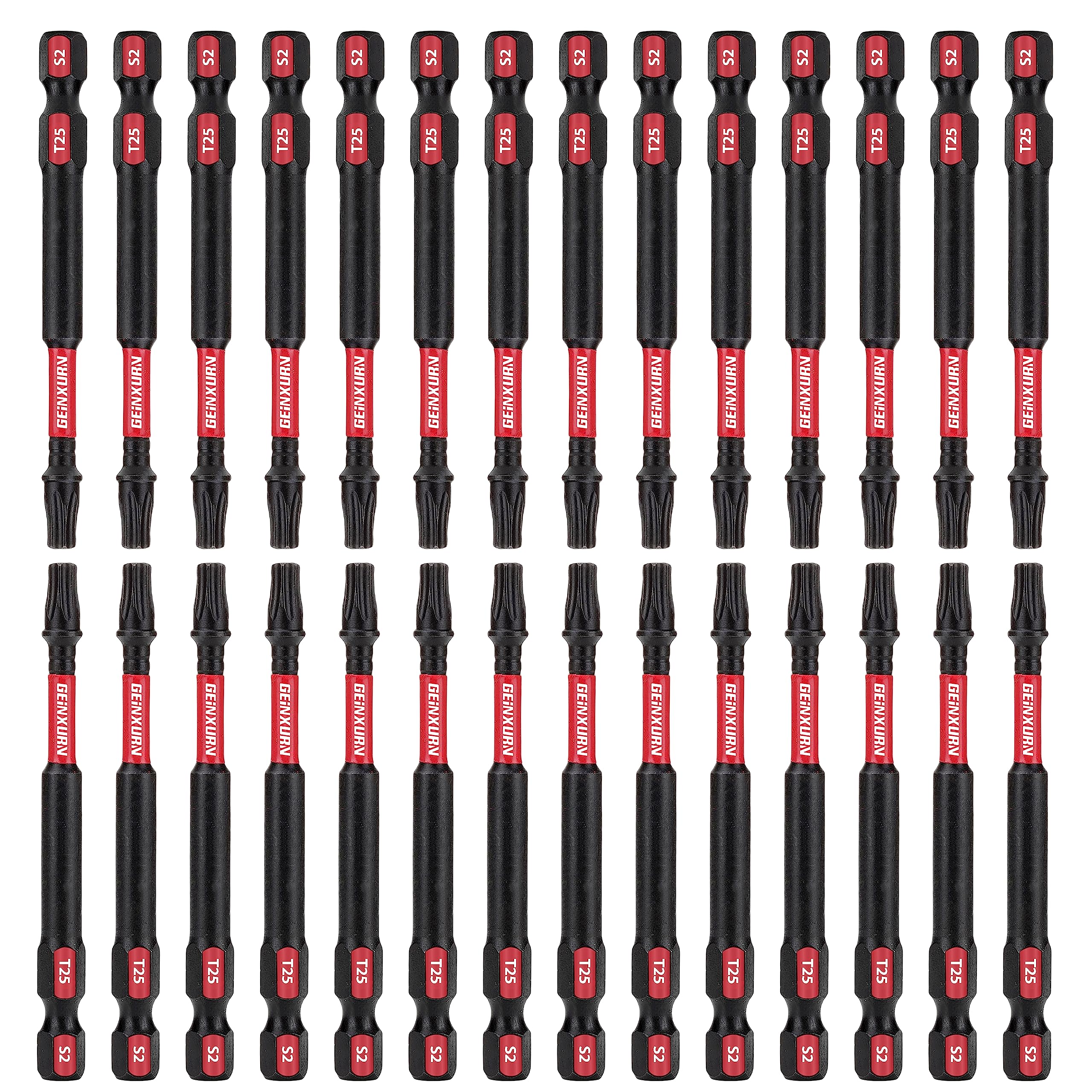 GEINXURN 30 Pieces T25 3In. Impact Tough Magnetic #25 Torx Head Power Bits, S2 Alloy Steel T25 Screwdriver Bits Set
