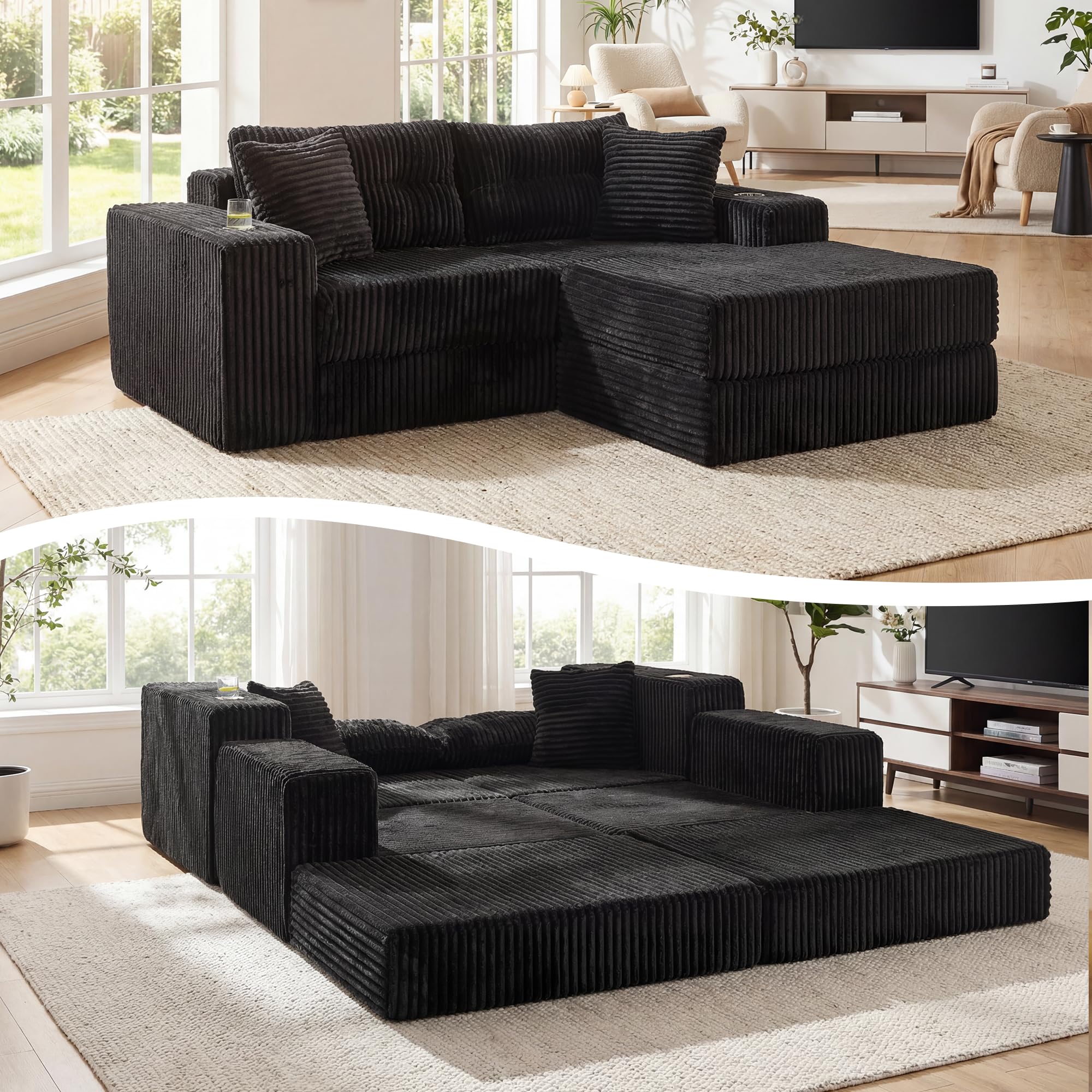GRAVFORCE Modulares Schlafsofa 204cm L-Form Ecksofa mit Schlaffunktion