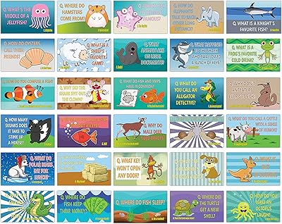 Sea and Land Creatures Lunch Box Note Cards (30 Cards x 2 Set) â€“ Cool and Funny Jokes Cards - Assorted Language Cards Gift Set for Kids, Teens, Boys & Girls â€“ School Classroom Rewards Incentives